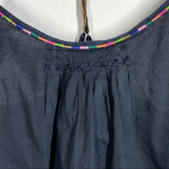 American Eagle Festival Boho Cropped Tank Top w Faux Leather Straps Black XS / S - Picture 4 of 8